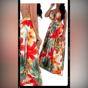 CBR dress maxi - summer Floral /red orange green white colors  size S